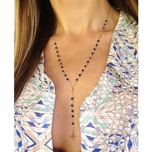 Ethnic Bohemian Necklace Women 2018 Y Pattern Beads Cross Charms Collier Femme Gothic Necklaces Pendants Jewelry N1340