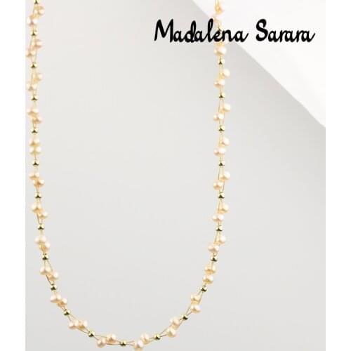 MADALENA SARARA AA 5-6mm Near Round Pink Freshwater Pearl Rice Shape Multi-Flower Handmade Pearl Choker Women Necklace