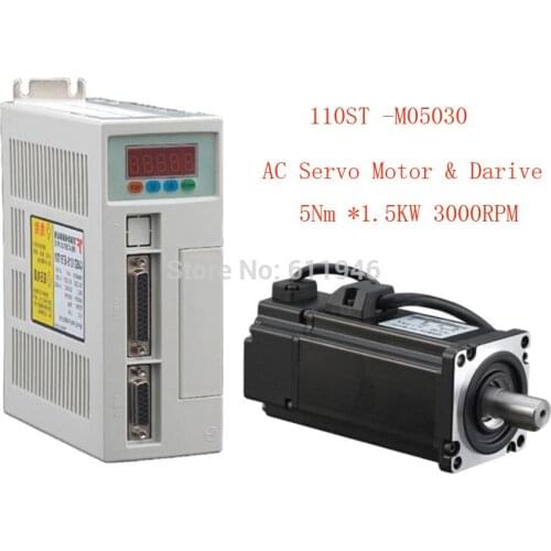 1set 110ST-M05030 AC SERVO MOTOR 5.0N.M 1.5KW WITH DRIVER AND CABLE