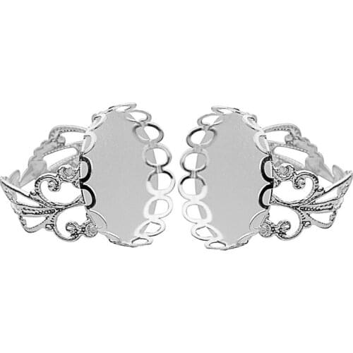 10pc/lot Copper Silver Color Metal Ring Setting Cabochon Base Inner 20mm Ear Jewelry Handmade DIY Accessories Findings