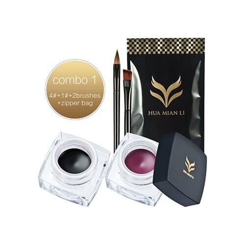 2pcs/Set Eye Liner Gel Waterproof Long Lasting Liquid Eyeliner Color Set + 2pcs Eye Brush Zipper Bag Set
