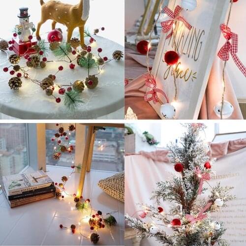 5 PCS Ins Christmas Lights Led String Lights Pine Needles Pine Cone Copper Wire Lights Christmas Bells Decorative Light