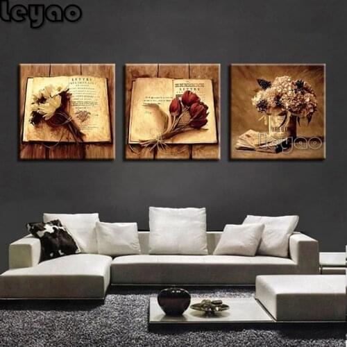 5D diy diamond painting,Bouquet Pictures 3pcs cross stitch,diamond embroidery mosaic 3d picture full square round drill Triptych