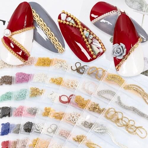 6pcs/pack Nail Art Alloy Metal Chains 3D Charms Decoration Nail Beads Chains Buckle Chains Nail Copper Chains Accessories RGL
