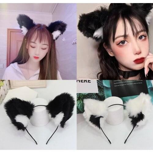 Cat Girls Cosplay Head Accessories Furry Cat Ears Kawaii Kitten Ears Headwear Long Fur Animal Role Playing Hair Wear