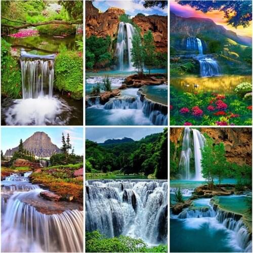Full Square Round Resin Diamond Painting Landscape Rhinestone Diamond Embroidery Scenery Waterfall Diamond Mosaic New Year Gift