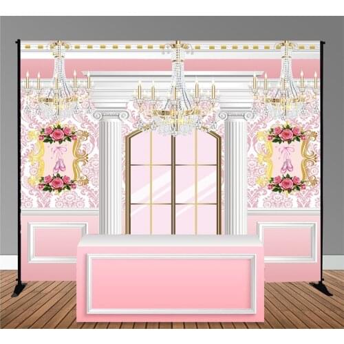 Pink Royal Ballerina Princess Girl Table Banner Backdrop with Table Wrap backgrund candy dessert table decoration print vinyl
