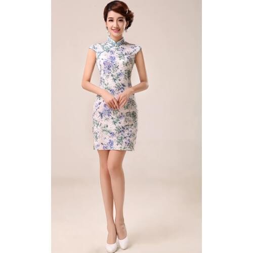 Free Shipping Fashion Womens Silm Cheongsam Chinese Mini Dress Lady Elegance Qipao Flower Mujeres Vestido XXL JQY17