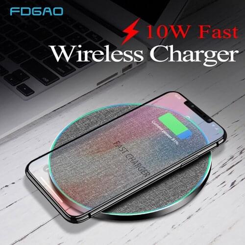 FDGAO 10W Qi Fast Wireless Charger For iPhone X XR XS MaX 8 Samsung Note 9 8 S8 S9 S10 Plus S7 S6 Phone Wireless Charging Charge