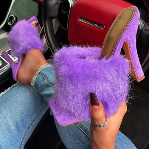 Ladies High Heels Fashion New Plush High Heels Sexy Exquisite Party Sandals Platform Height-enhancing Shoes Pink Slippers