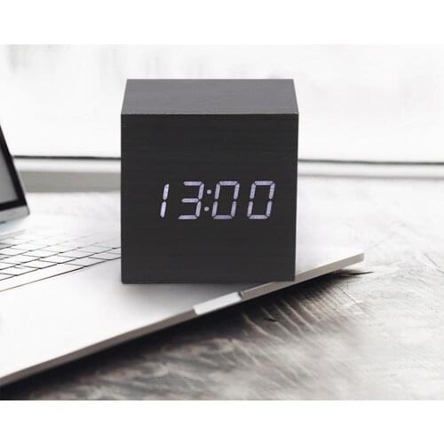 LED Wooden Alarm Clock Watch Table Voice Control Digital Wood Despertador Electronic Desktop USB/AAA Powered Clocks Table Decor