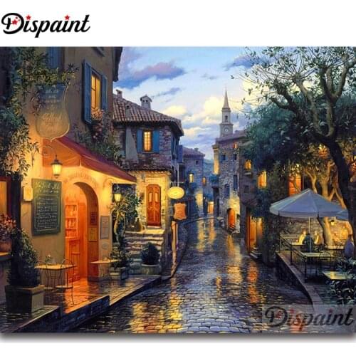 Dispaint Full Diamond Embroidery Diy 5D Diamond Painting Cross Stitch "House street scenery" Full Drill Home Room Decor A27566