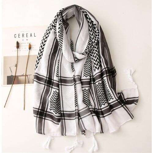 Long Women Scarf Geometric Pattern Patchwork Tassel Shawl Scarves Cotton Feeling Head Wraps