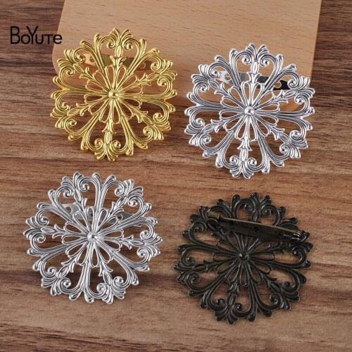 BoYuTe Custom (100 Pieces/Lot) 51MM Filigree Flower Brooch Base Factory Supply Handmade Diy Jewelry Making Accessories