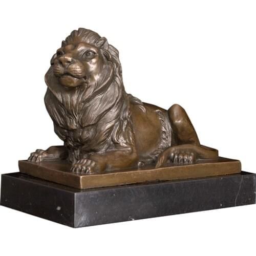 Ivorique DW-144 Bronze Sculpture Lying Huifeng Lion Statue Figurines Antique Famous Animal Lion Art For Office Decoration