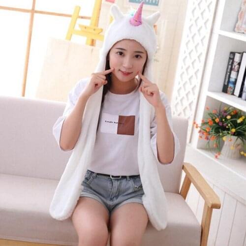 Korean cartoon long unicorn hood hat plush hat toy birthday stuffed cap gift