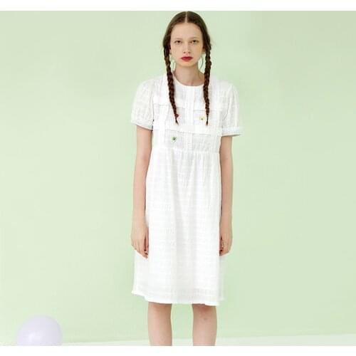 2020 Summer New Arrivals Women White Dress Loose Cartoon Embroidery Sweet Short-sleeve Teenage Girls Dresses