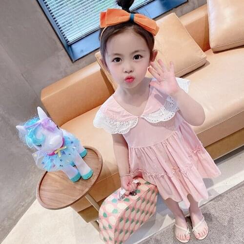 LISUNNY 2021 Summer Girls Dress Children Princess Party Clothes Lace Bowknot Outdoor Sweet Kids Casual Vacation Beach Dress