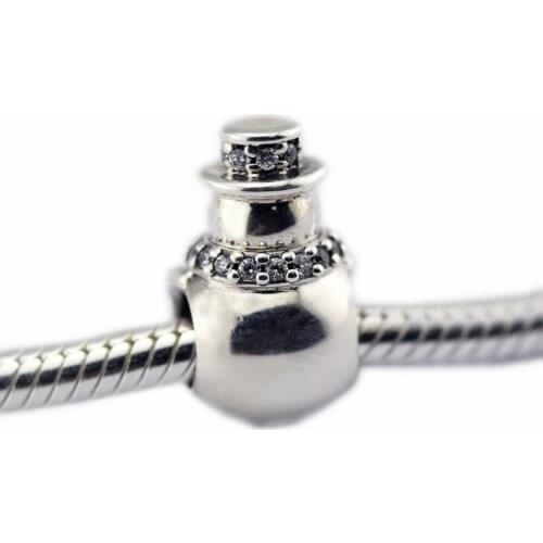 Top Selling Snowman Charm Beads with Clear CZ Authentic 925 Sterling-Silver-Jewelry Fits Western Charms Bracelets FL488