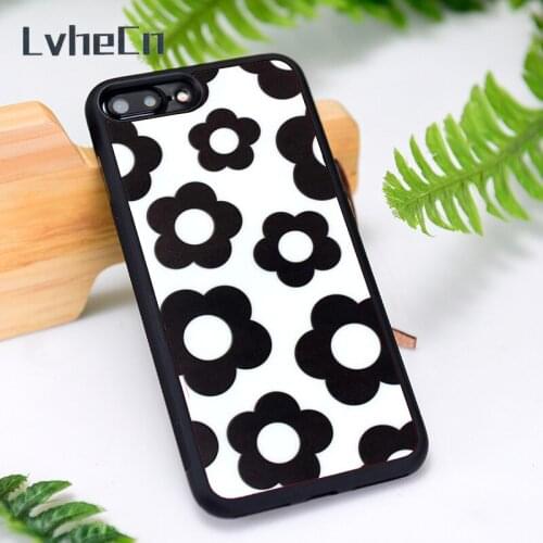 LvheCn Silicone Rubber Phone Case Cover for iPhone 6 6S 7 8 Plus X XS XR 11 12 Mini Pro Max Black and White Flower Print