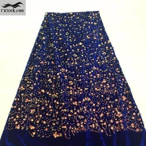 Madison Latest Sequins Velvet African Lace Fabric Royal Blue French Embroidery Nigerian Velvet Lace Fabric For Party Dress