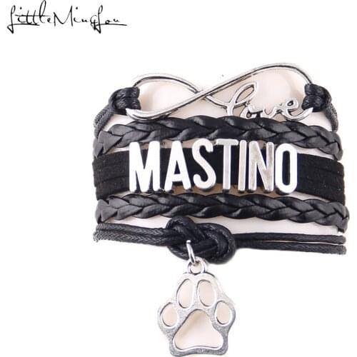 Little MingLou Infinity love mastino dog Bracelet pet paw Charm leather wrap men bracelets & bangles for Women jewelry