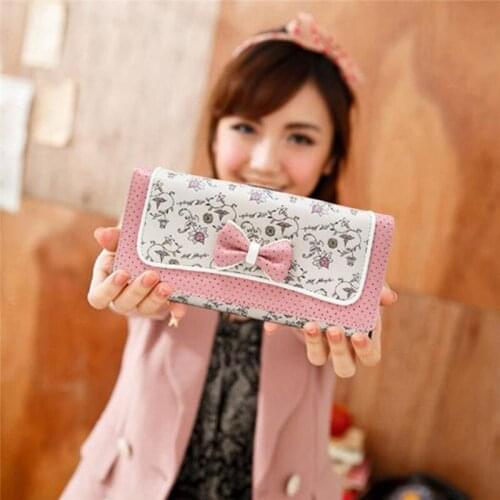 Bowknot Cute Wallet Small Fresh Kawaii Ladies Girls Fashion Wallets Pink Painted High Quality Woman Long Wallets