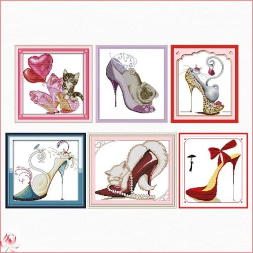 High Heels and the Cat Cross Stitch Kit DIY Pattern Shar Pei Embroidery 11CT 14CT Needlework Sewing Kit Home Decoration Painting