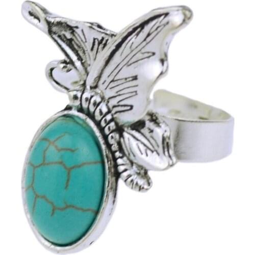 Lovely Women Vintage butterfly Animal Stone Open Rings Charm finger ring accessories jewelry