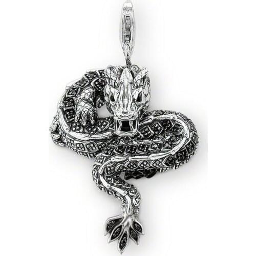 925 Sterling Silver Black Zirconia Mythical Dragon Pendants Fit Chain Necklace, Most Fashion Glam Bijoux Jewelry for Women Men