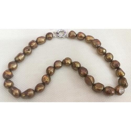 9x10mm brown baroque freshwater pearl choker Necklace round clasp 14'' 16'' 35cm 43cm Woman Jewelry