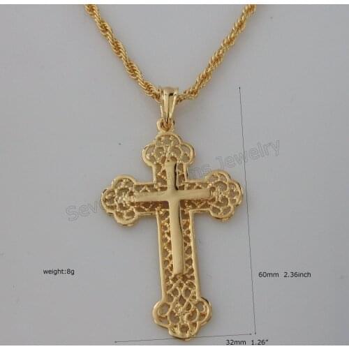 Min order 10$/CAN MIX DESIGN/ - YELLOW GOLD GP OVERLAY 24" TWIST ROPE NECKLACE&JESUS CROSS GOD PENDANT IT HANGS 2.36 inch
