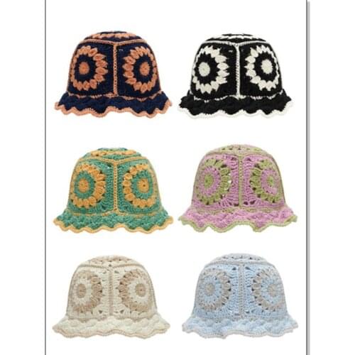 New Panama 2021 fashion brand sun hats sun visor uv protection foldable sun Cap Hollow Crochet Knitting multicolor Bucket hats