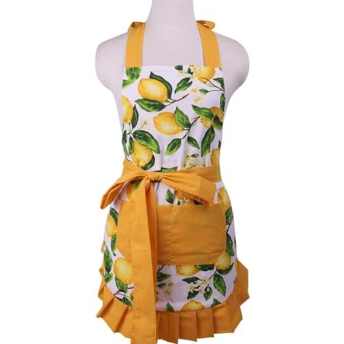 Retro Lemon Kitchen Apron Woman Flirty White Apron Frosted Cupcake Striped Polka Dot Ruffled Salon Avental de Cozinha Divertido