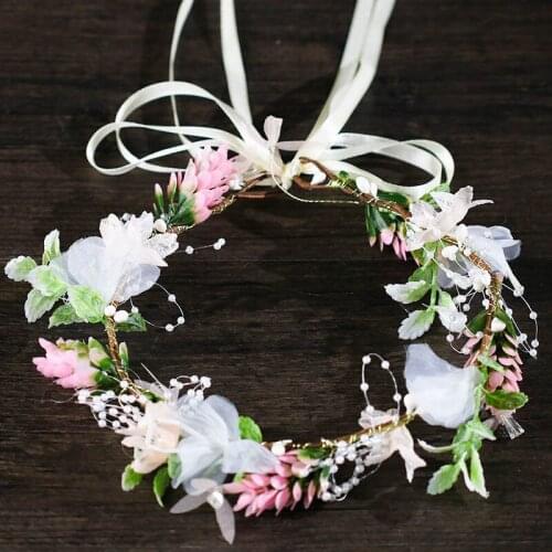 Luxury Garland Headband Women Bride Wedding Hairband Girl Lady Flower Wreaths Garland Crown with Ribbon XH