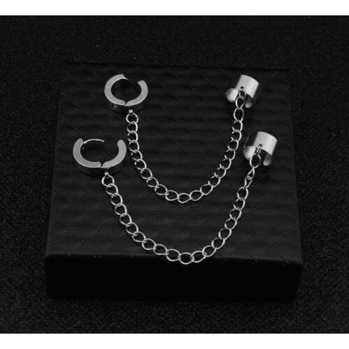 Jewelry Korean Hip Hop Titanium Steel Chain Threader Drop Cuff Earrings Unisex
