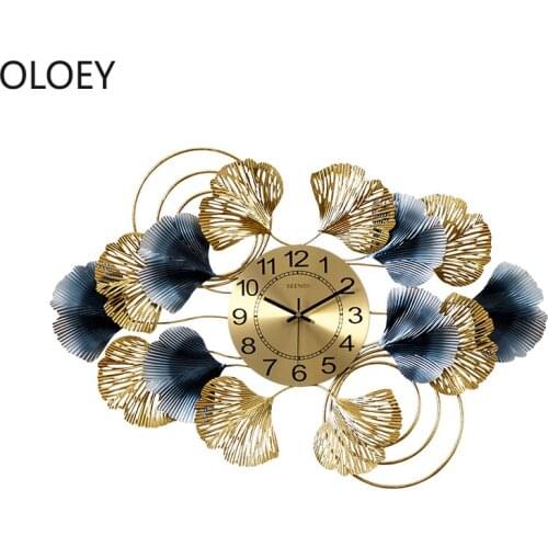 Modern Design Luxury Large Wall Clock Metal Gold Living Room Bedroom Home Decor Wall Watch Mechanism Leaf Clocks Shabby Chic