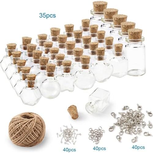 DIY Glass Wishing Bottles with Tampions Alloy Lobster Clasp Iron Findings Hemp Cord Twine String Jewelry Accessories Mixed Shape