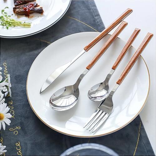 Hotel Restaurant Cutlery Set 430 Stainless Steel Tableware Knife Fork Spoon Flatware Teaspoon Artificial Wood Handle Dinnerware