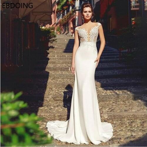 Wedding Dress Mermaid Lace Bateau Neckline Stain Court Train Sexy Backless Bride Dress Plus Size Wedding Gowns Appliques