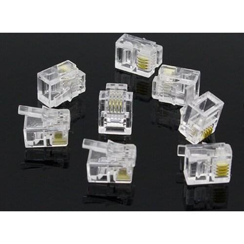 10Pcs 4P4C 4 Pins 4 Contacts RJ10 Telephone Modular Plug Jack, RJ10 Handset Connector