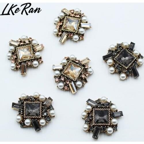 Creative 5Pcs 30MM Two-Color Crystal Rhinestone Buttons Flat Alloy Pearl Embellishment Handicraft Diy Decoration Accessories