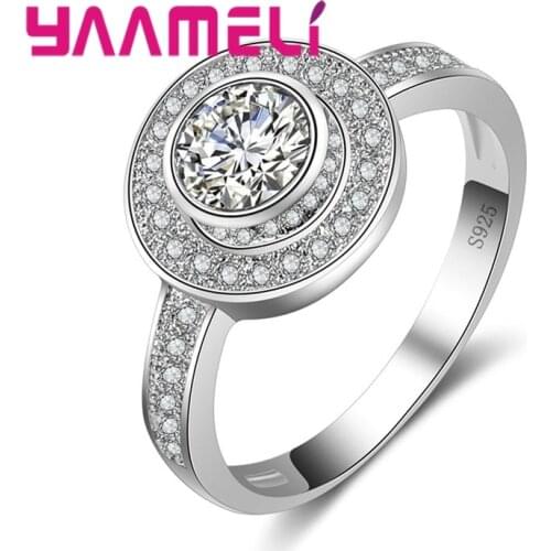 Vintage Double Solid Round Carat Clear CZ Design Rings 925 Silver Jewelry Women Wedding Anel Feminino