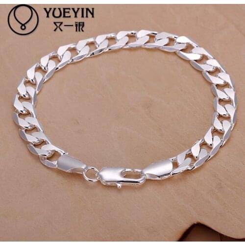 Top Quality Silver Plated Bracelet Fine Fashion 8MM Sideways Jewelry link Bracelet Bangle H246