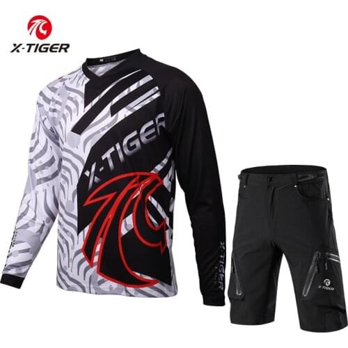 X-Tiger Autumn Cycling Jersey Set 100% Polyester Quick-Dry Long Sleeve Motorcycle Downhill Jerseys Set MTB Bike Downhill Shorts