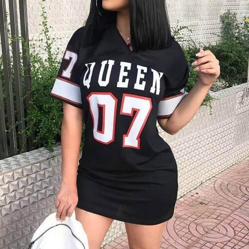 2020 Summer Women Casual Dress Female Short Sleeve Loose Queen Letter Number Print Party Dresses Ladies Fashion Streetwear