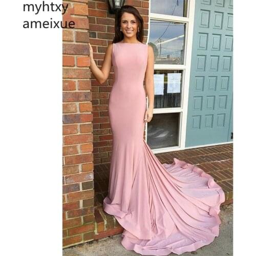 Cheap Sexy Evening Dress 2021 Elegant Mermaid Pink Prom Dress Custom Made Fashion Sweep Train Long Evening Gowns Robe De Soiree