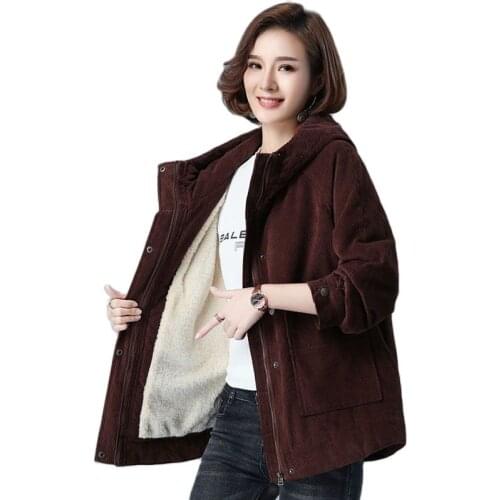 Winter Cotton Clothes Female Outerwear New 2021 Casual Loose Corduroy Cotton Clothes Add Cotton Thicken Ladies jacket