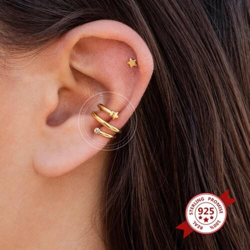 1 pc Multilayer 925 Sterling Silver Clip on Earrings for Women Star Zircon Gold Silver Plated Ear Cuff Without Piercing Earrings