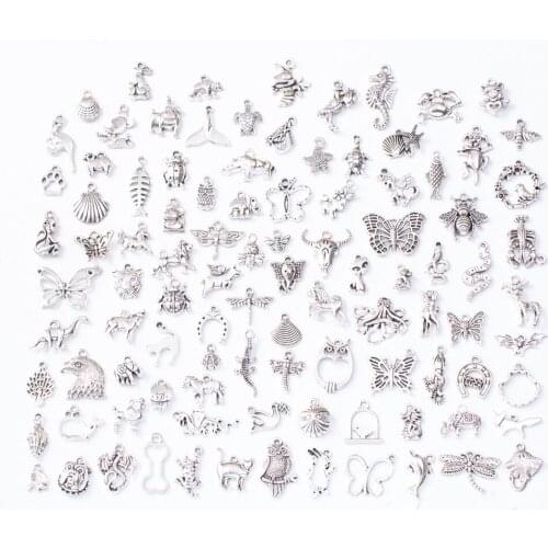 Mixed size alloy Tibet Silver Color Lot charms Retro style Animal Flower Botany Bird Ocean series Key Bracelet